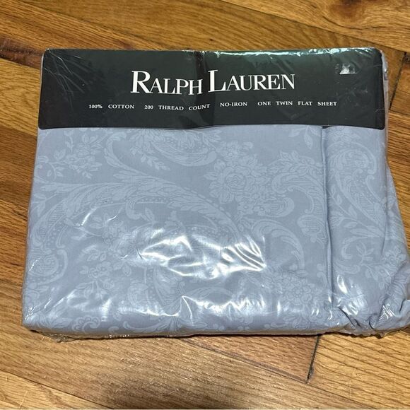 Ralph Lauren Light Blue Flat Sheet twin size damask NIP - Picture 7 of 8